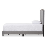 Baxton Studio Benjamin-Twin-Grey Benjamin Upholstered Twin Size Arched Bed with Nail Heads